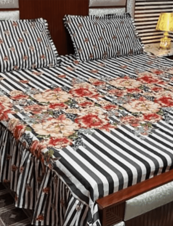 Patchwork Cotton Bedsheet Set – 3 Pc with Frill (King Size)